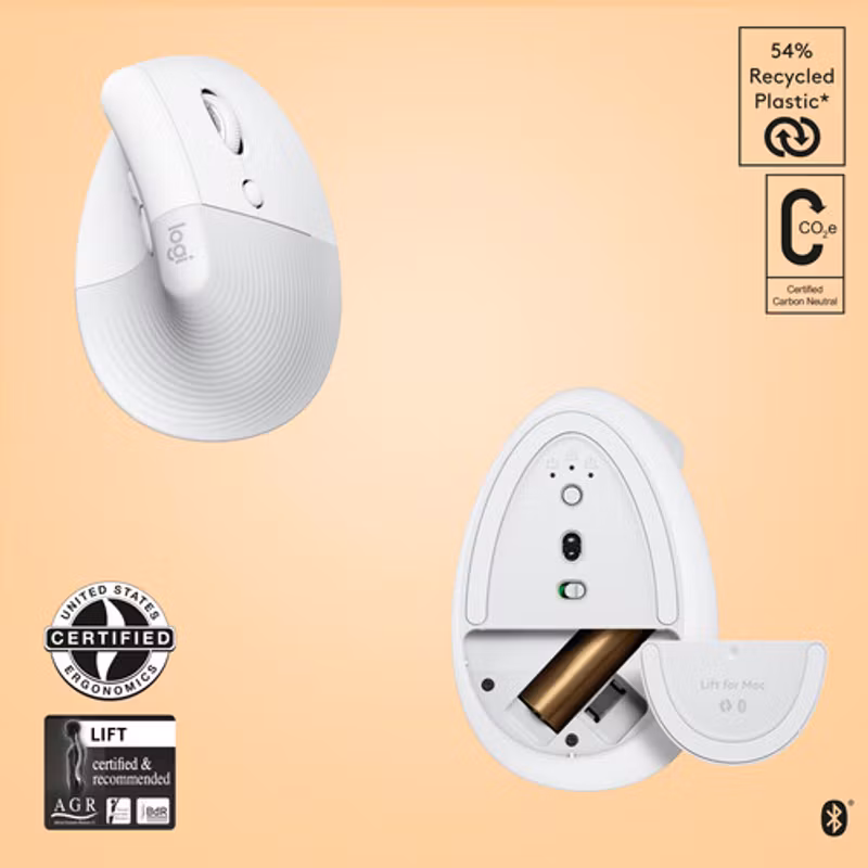 Logitech Lift for Mac Vertikal Ergonomisk mus benvit