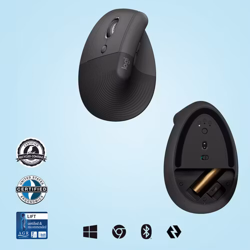 Logitech Lift Left Vertical trådlös mus Grafit
