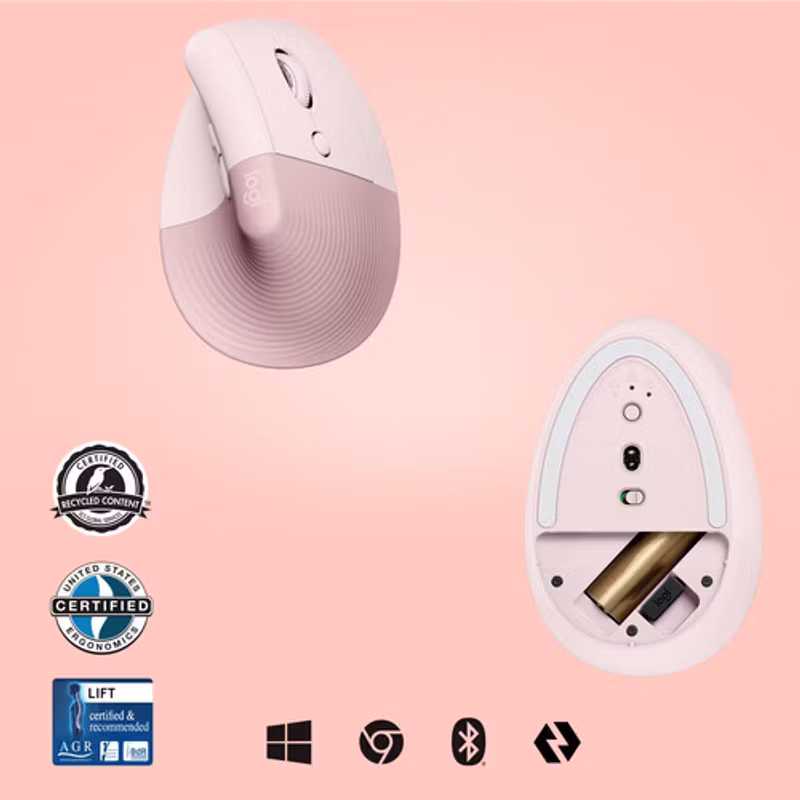Logitech Lift Vertical Ergonomic Mus Rosa