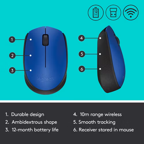 Logitech M171 Trådlös Mus Svart och Blå