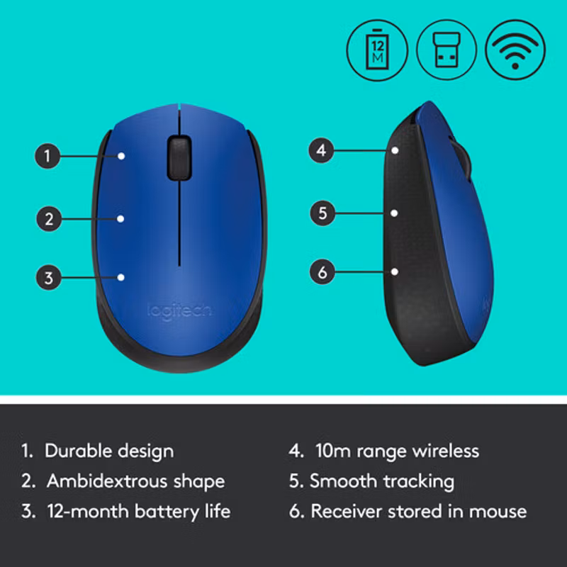 Logitech M171 trådlös mus blå