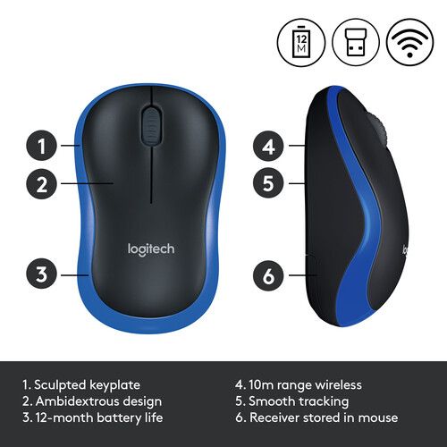 Logitech Trådlös Mus M185 Blå