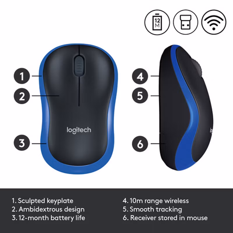 Logitech WL-mus M185 blå