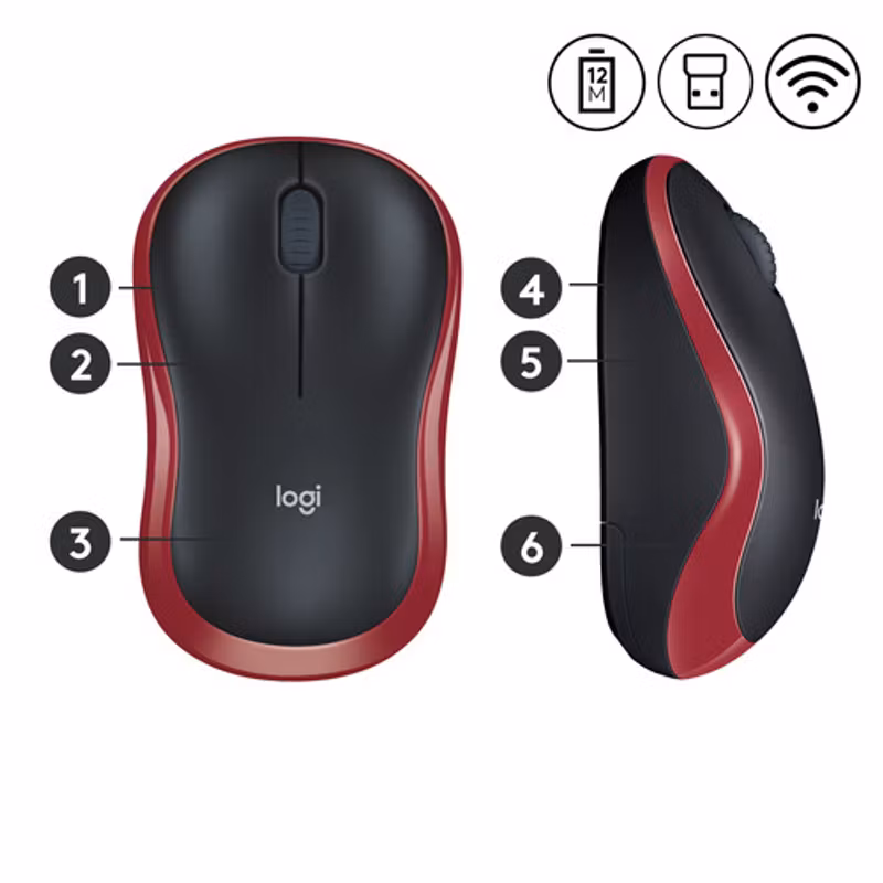 Logitech M185 Trådlös Mus Röd