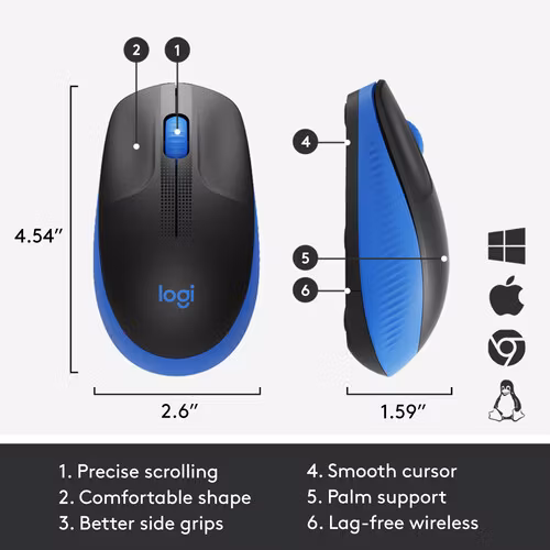 Logitech M190 mouse RF Wireless Optical Svart/Blå