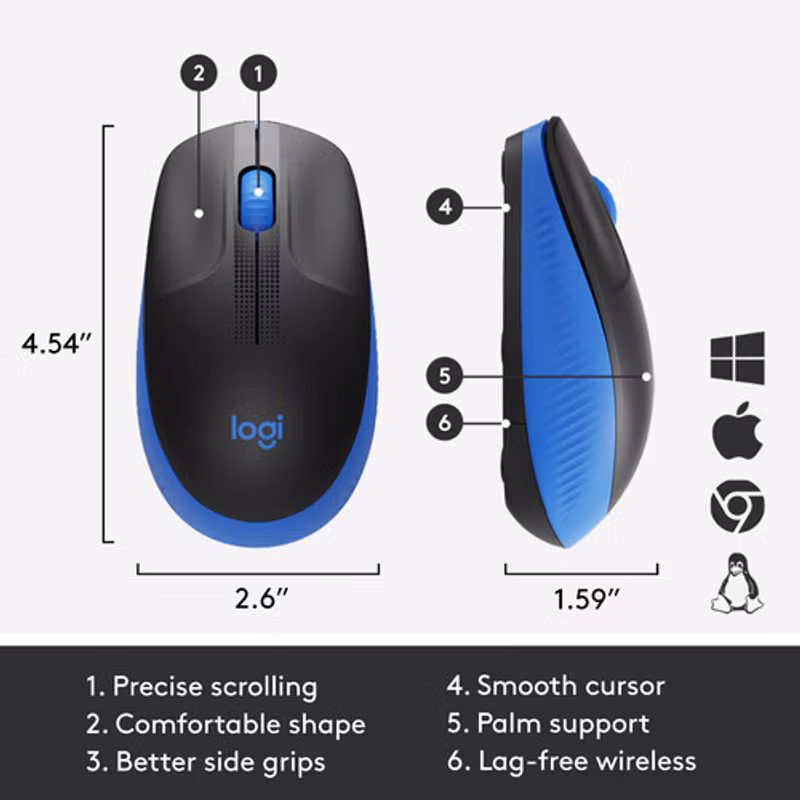 Logitech M190 mus RF trådlös optisk 1000 DPI för både vänster- och högerhänta