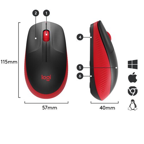 Logitech M190 mouse RF Wireless Optical Röd