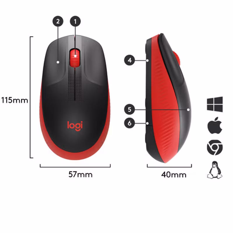 Logitech M190 mouse RF Wireless Optical Röd