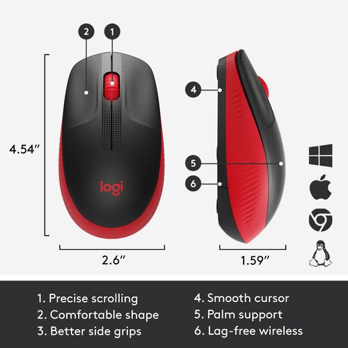 Logitech M190 mouse RF Wireless Optical Röd