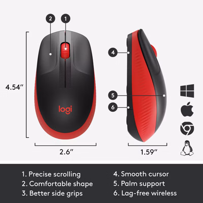 Logitech M190 mouse RF Wireless Optical Röd