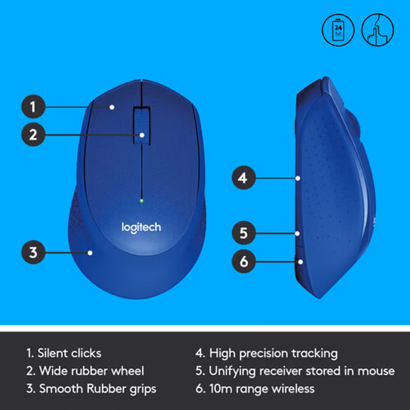 Logitech M330 Silent Plus Ljudlös Mus Blå