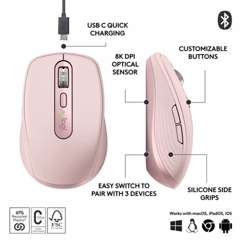 Logitech MX Anywhere 3S mouse Pink