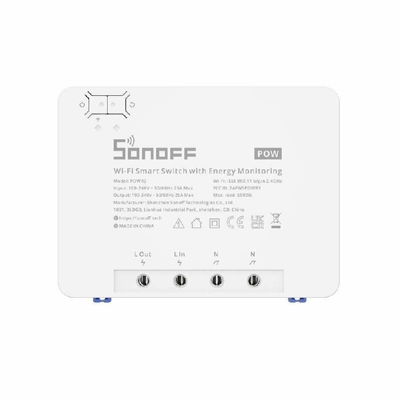 Sonoff POWR3 Smart strömställare 100-240 V 50 / 60 hz 25 A 162 mm Vit