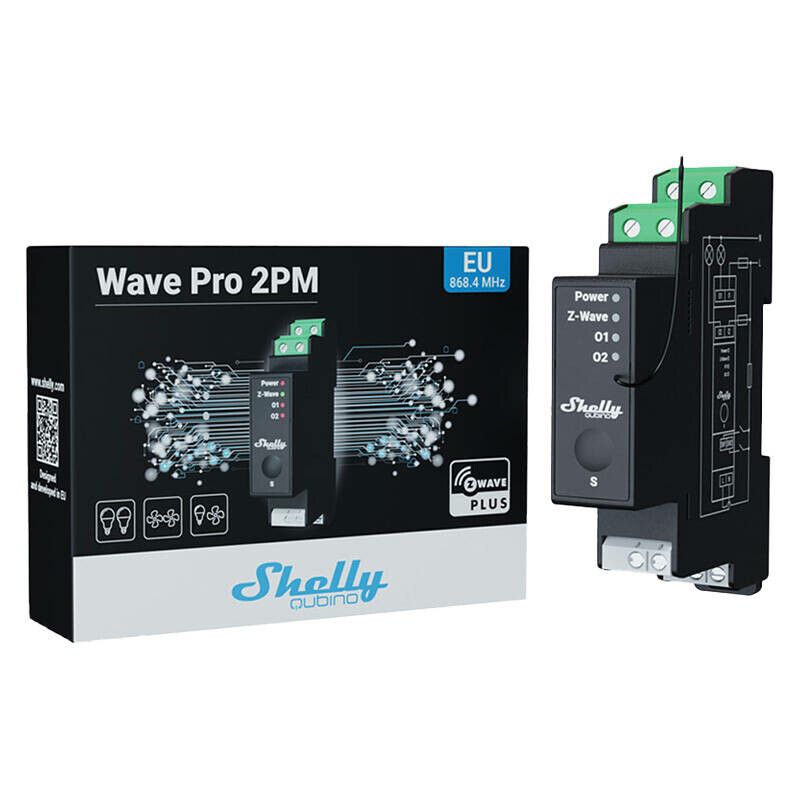 Shelly Qubino Pro 2PM 2-kanals DIN-skena-relä med energimätning