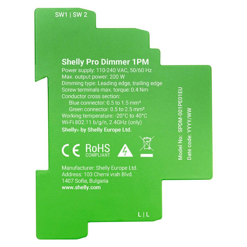 Shelly Pro Dimmer 1 1-kanals DIN-skenedimmer