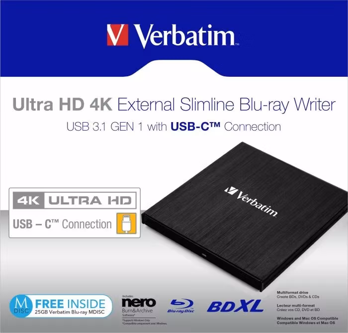 Verbatim Ultra HD 4K External Slimline Blu-ray-brännare