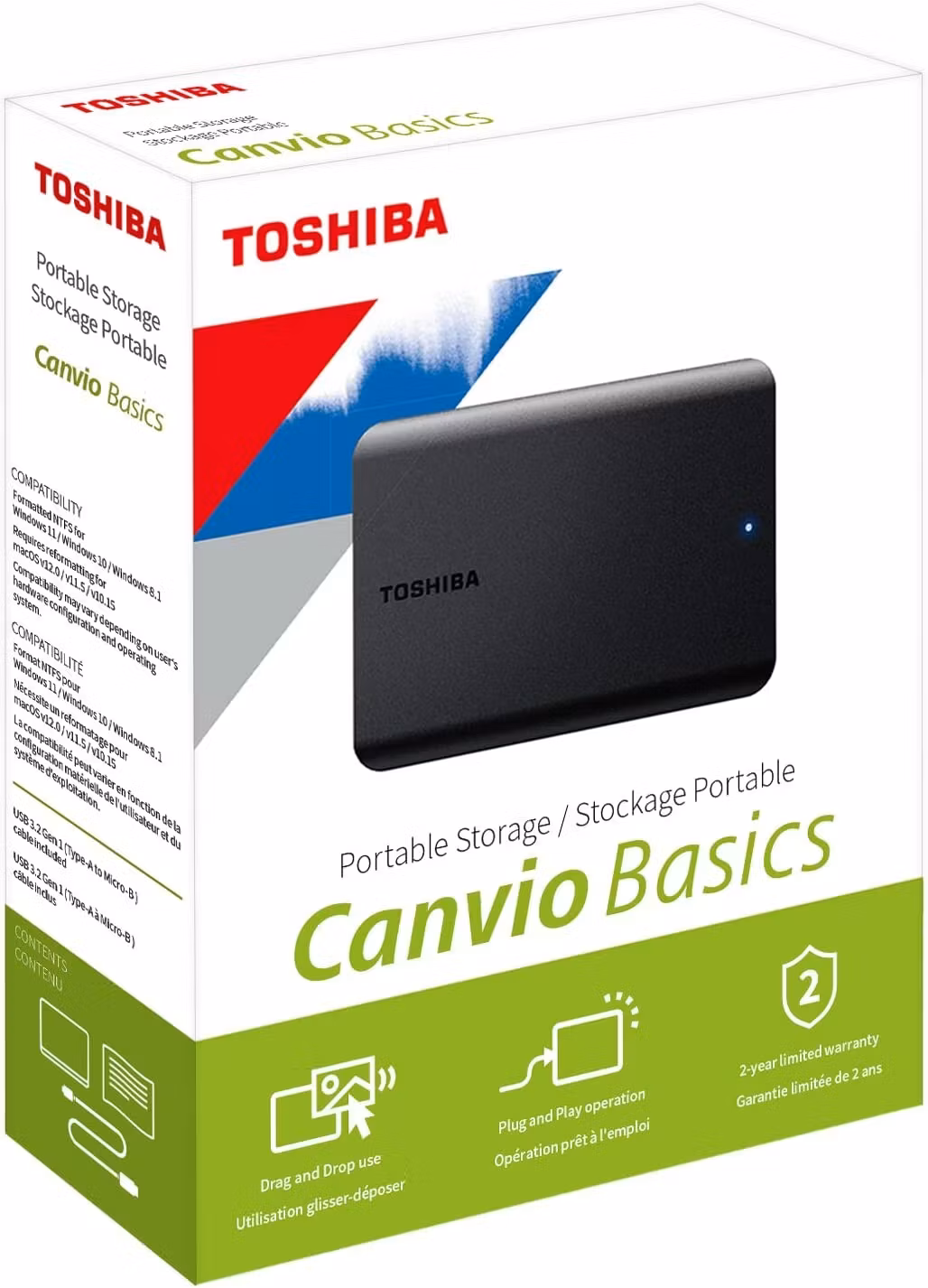 Toshiba Canvio Basics 2022 1 TB External Hard Drive (black, Micro-USB-B 3.2 Gen 1 (5 Gbit/s))