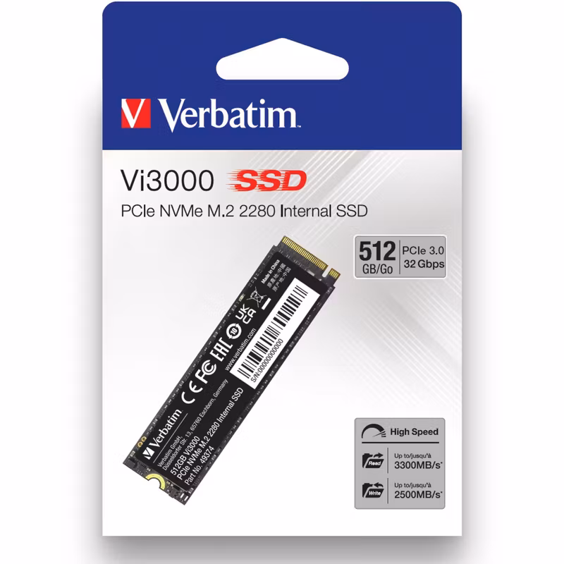 Verbatim Vi3000 512GB, SSD (PCIe 3.0 x4, NVMe, M.2 2280)