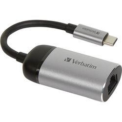 Verbatim USB 3.2 Gen 1 adapter, USB-C male > RJ-45 female (silver/black, 10cm, Gigabit LAN 10/100/1,000 Mbit/s)