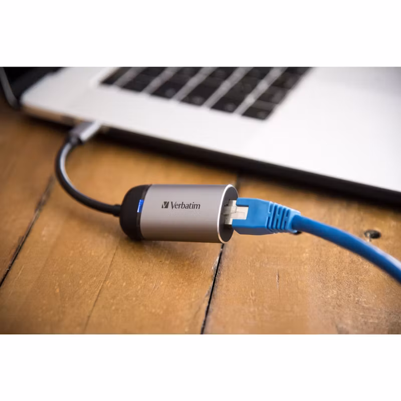 Verbatim USB 3.2 Gen 1 adapter, USB-C male > RJ-45 female (silver/black, 10cm, Gigabit LAN 10/100/1,000 Mbit/s)