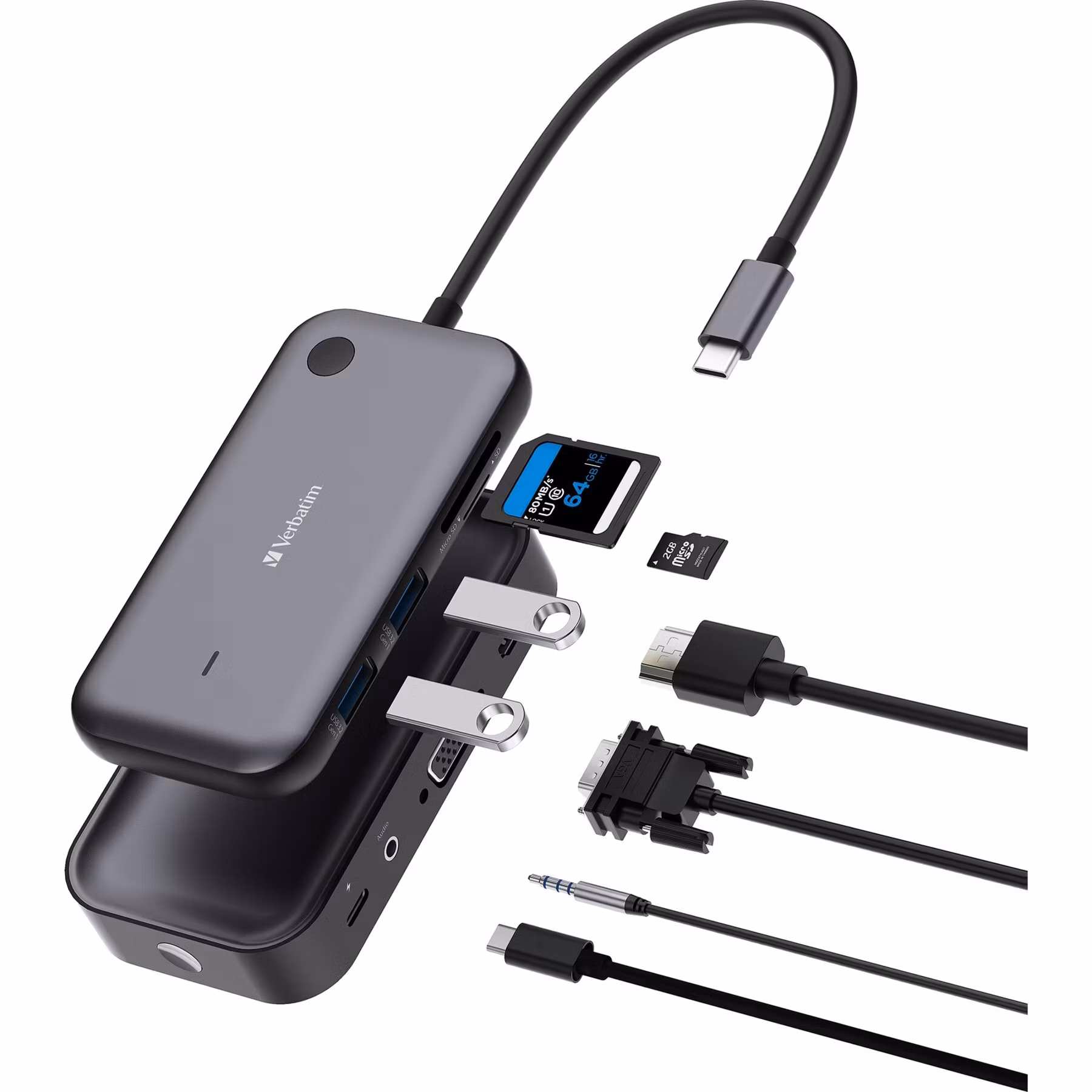 Verbatim Share My Screen 1080p USB wireless adapter WDA-01, docking station (black, HDMI, VGA, USB-C, SD, microSD)