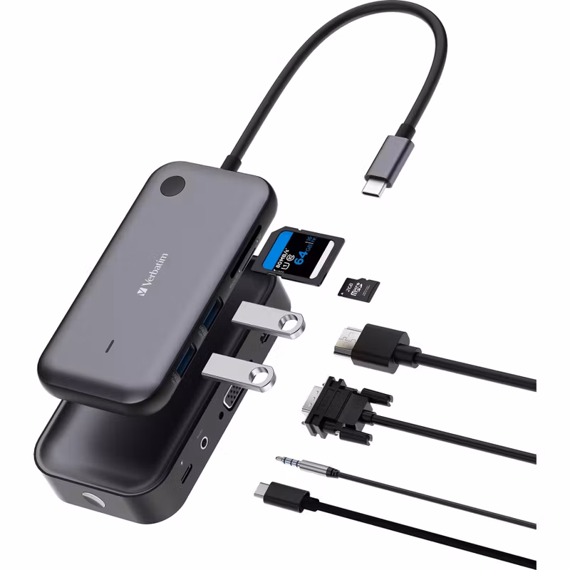 Verbatim Share My Screen 1080p USB wireless adapter WDA-01, docking station (black, HDMI, VGA, USB-C, SD, microSD)
