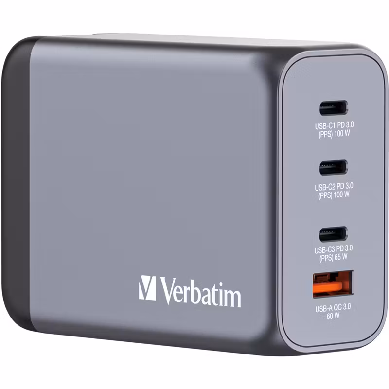 Verbatim GaN laddare 200W 1x USB-A 3x USB-C