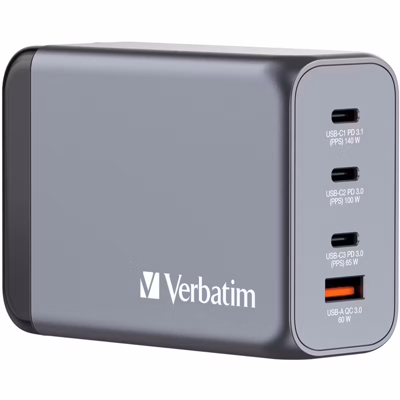 Verbatim Verbatim GaN Adapter 240W, 1x USB-A, 3x USB-C Reseladdare