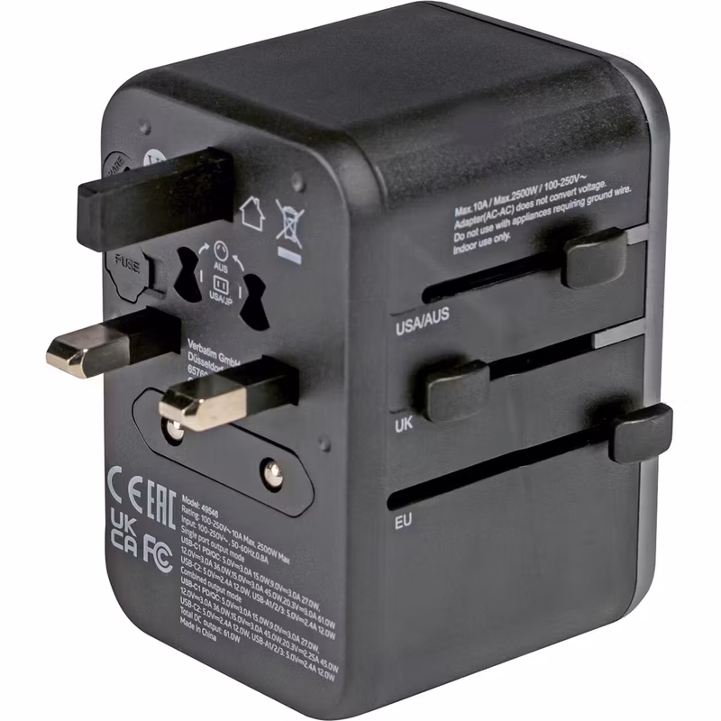 Verbatim universal travel adapter UTA-04, travel plug (black/silver, 3x USB-A, 2x USB-C)