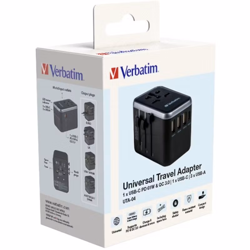 Verbatim universal travel adapter UTA-04, travel plug (black/silver, 3x USB-A, 2x USB-C)