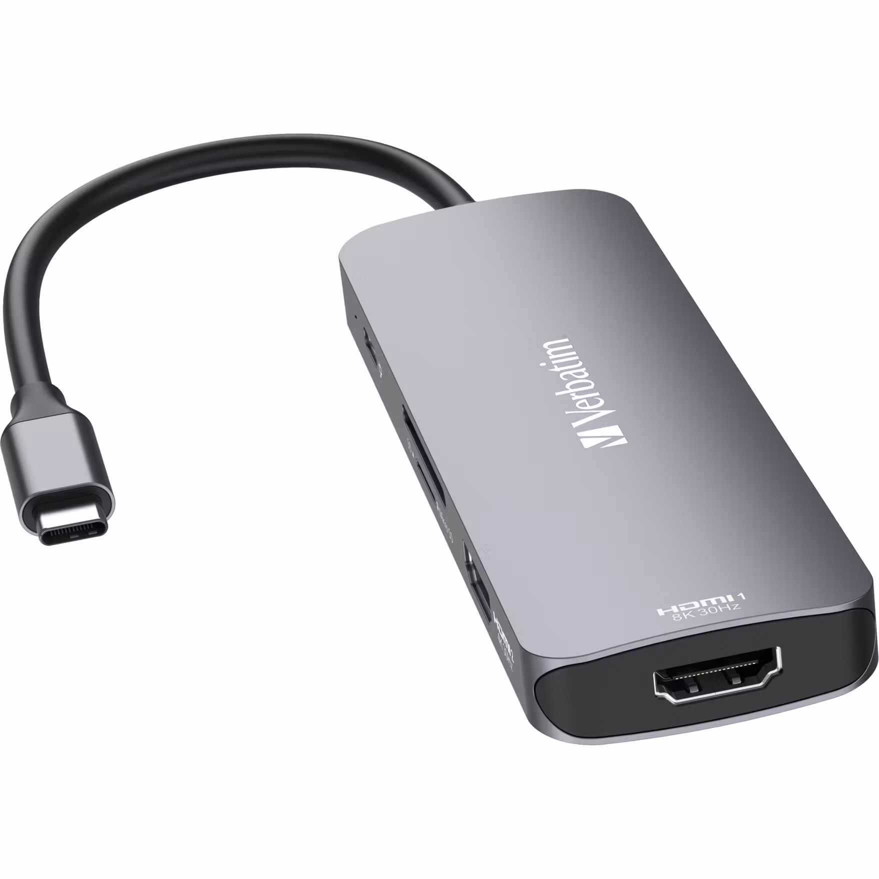 Verbatim USB-C Pro multiport hub CMH-08, 8 port, docking station (grey, 2x HDMI, 3x USB-A, USB-C PD, SD, microSD)