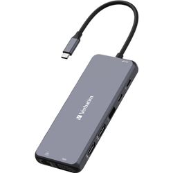 Verbatim USB-C Pro multiport hub CMH-14, 14 port, docking station (grey, 2x HDMI, VGA, RJ-45, 5x USB-A, audio, 2x USB-C, PD, SD, microSD)