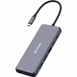 Verbatim USB-C Pro multiport hub CMH-14, 14 port, docking station (grey, 2x HDMI, VGA, RJ-45, 5x USB-A, audio, 2x USB-C, PD, SD, microSD)