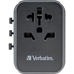 Verbatim universal travel adapter UTA-03, travel plug (black/silver, 2x USB-A, 3x USB-C)