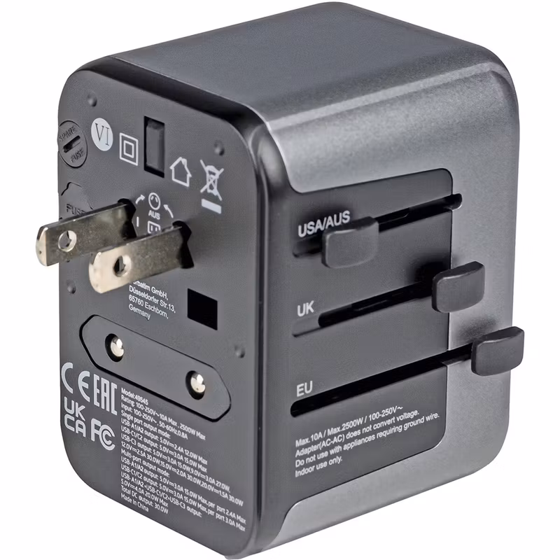 Verbatim universal travel adapter UTA-03, travel plug (black/silver, 2x USB-A, 3x USB-C)