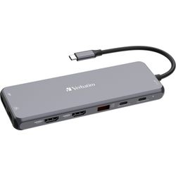 Verbatim Verbatim USB-C Pro multiport hub CMH-13, 13 port, docking station (grey, 2x HDMI, DP, RJ-45, 6x USB-A, audio, 2x USB-C PD)