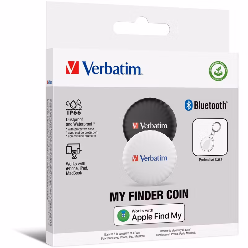 Verbatim My Finder Coin Bluetooth Tracker, Location Tracker (2-Pack, 1x Black, 1x White)
