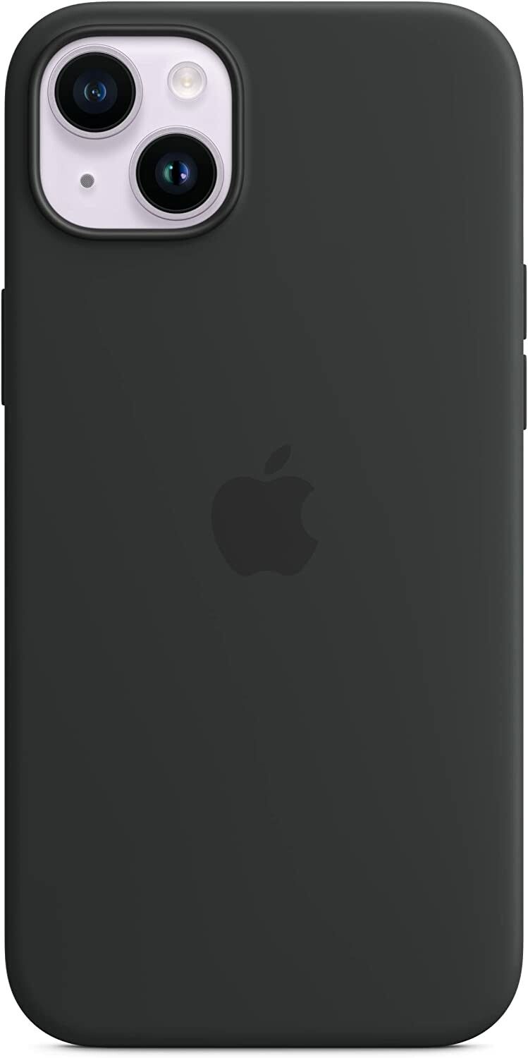 Apple silicone case with MagSafe, mobile phone cover (black, midnight, iPhone 14 Plus)