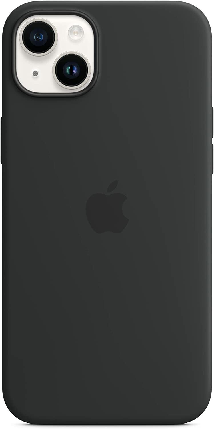 Apple silicone case with MagSafe, mobile phone cover (black, midnight, iPhone 14 Plus)