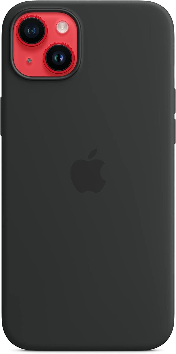 Apple silicone case with MagSafe, mobile phone cover (black, midnight, iPhone 14 Plus)