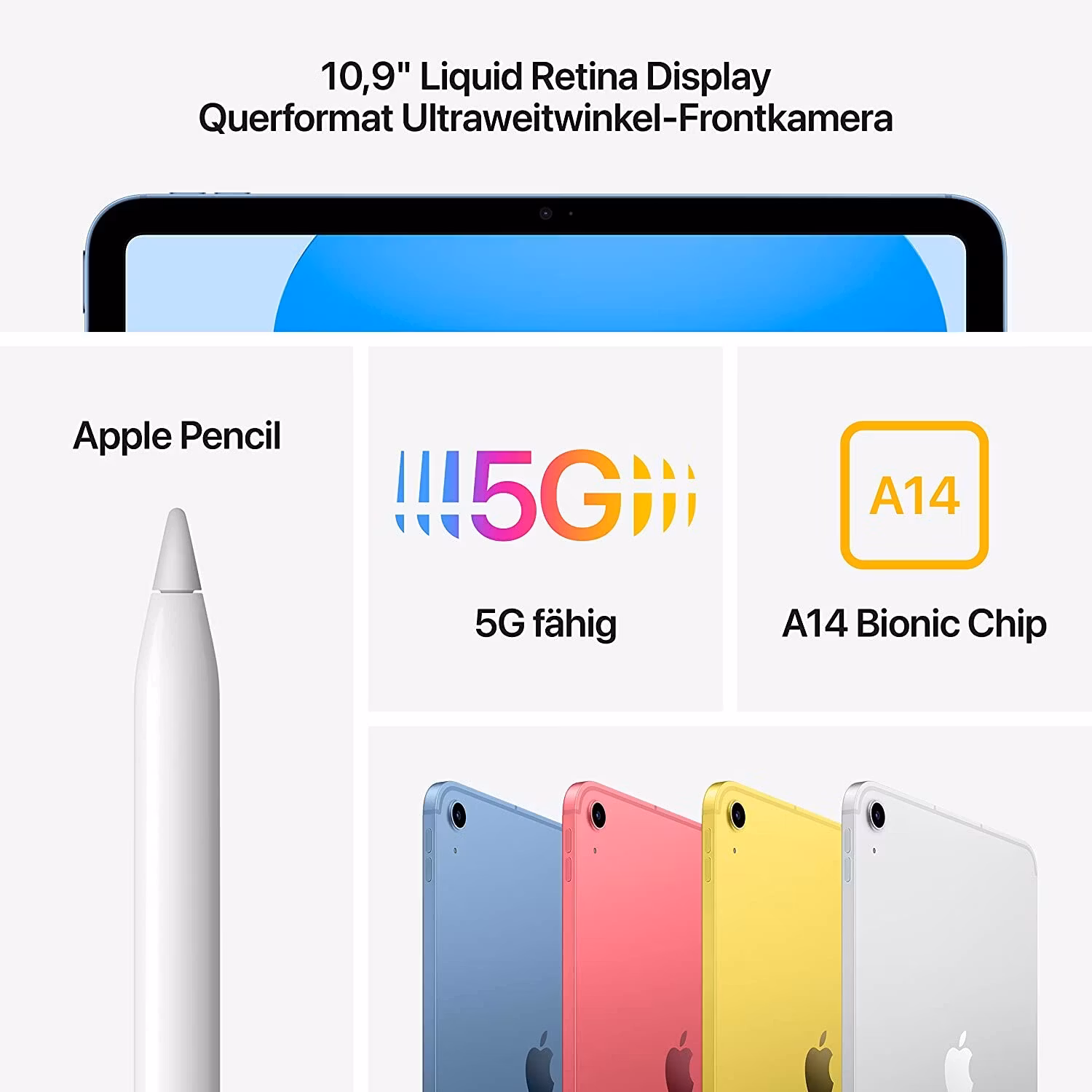 Apple iPad 64GB, tablet PC (yellow, 5G, Gen 10 / 2022)