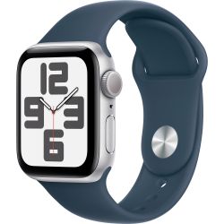 Apple Watch SE (2023), Smartwatch (silver/blue, 40 mm, sports strap, aluminum)