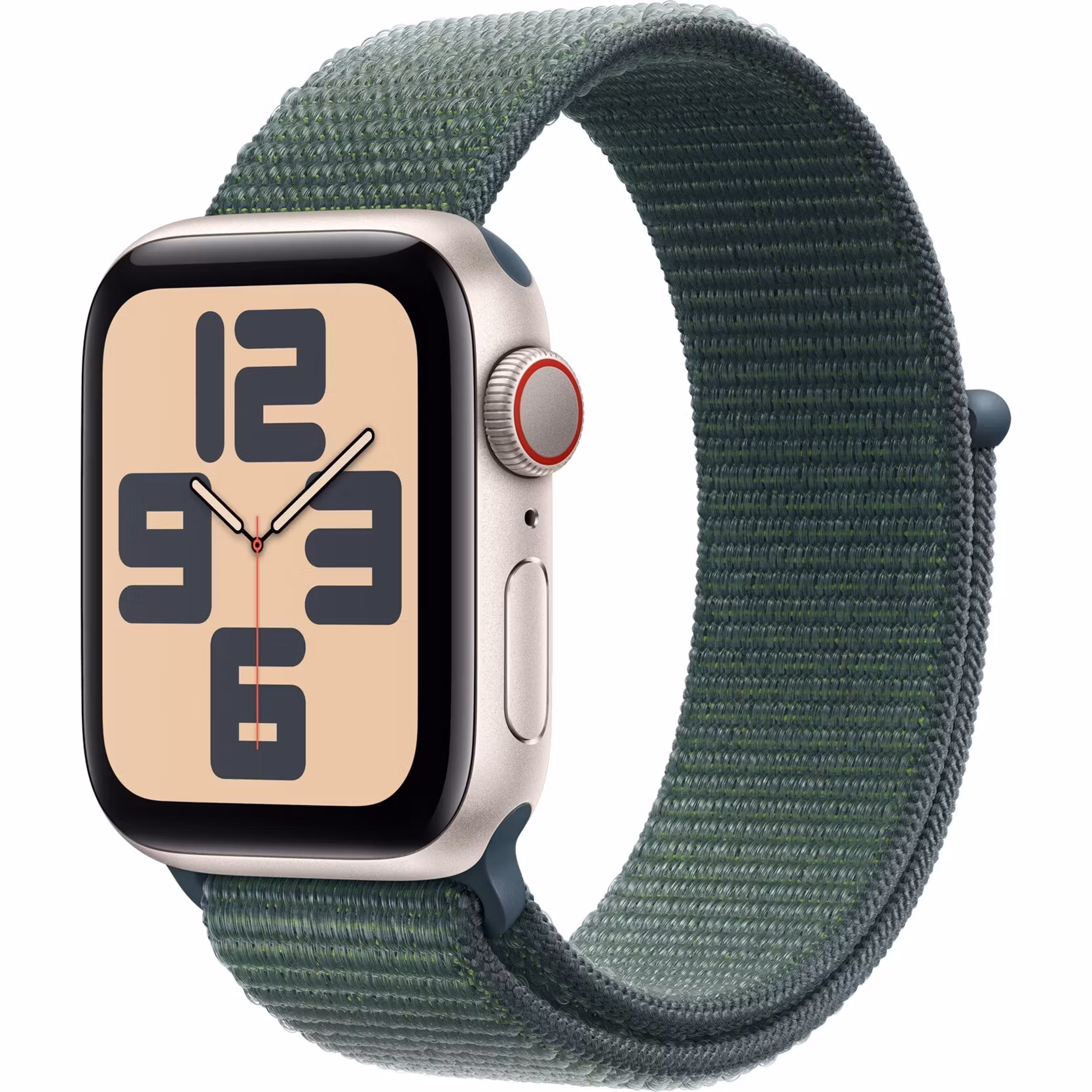 Apple Watch SE, Smartwatch (champagne, aluminum, 40 mm, Sport Loop Sea Green, cellular)