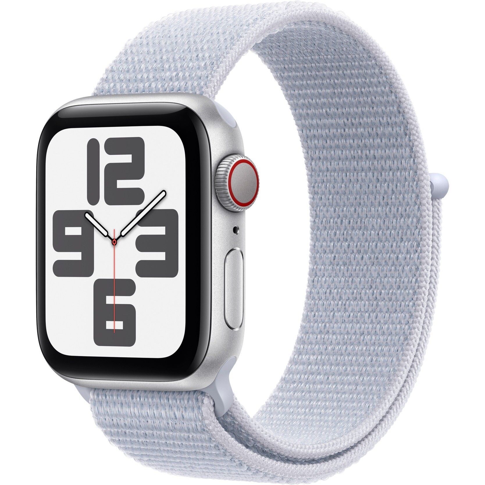 Apple Watch SE, Smartwatch (silver, aluminum, 40 mm, Sport Loop blue cloud, cellular)