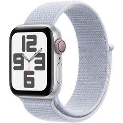 Apple Watch SE, Smartwatch (silver, aluminum, 40 mm, Sport Loop blue cloud, cellular)