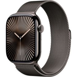 Apple Watch Series 10, Smartwatch (slate, titanium case, 46 mm, Milanese strap slate S/M, cellular)