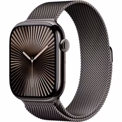 Apple Watch Series 10, Smartwatch (slate, titanium case, 46 mm, Milanese strap slate S/M, cellular)