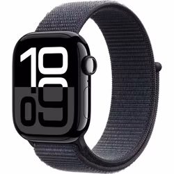 Apple Watch Series 10, Smartwatch (black (glossy), aluminum, 42 mm, Sport Loop ink, cellular)