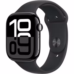 Apple Watch Series 10, Smartwatch (black (glossy), aluminum, 46 mm, black sport band S/M, cellular)