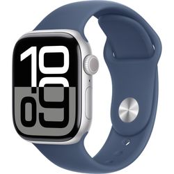 Apple Watch Series 10, Smartwatch (silver, aluminum, 42 mm, sports strap Denim M/L, cellular)